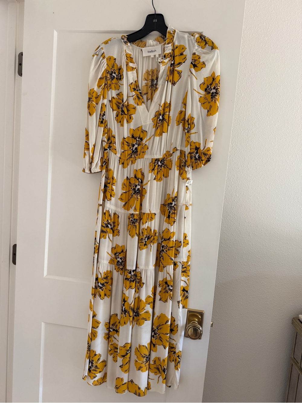 ba&sh White Maxi Dress with Yellow Floral Print
